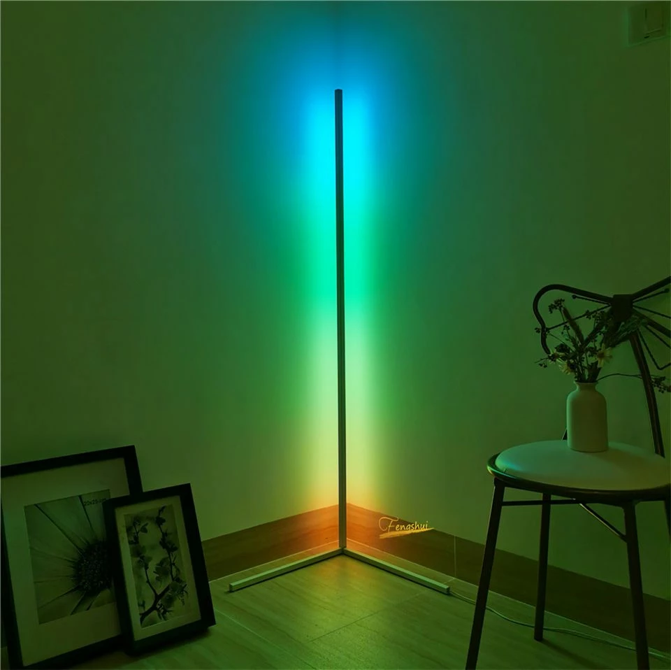 Lampë dyshemeje këndore Mozos LC-RGB, LED RGB 20W 140 cm, me telekomandë, e zezë