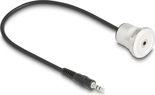Adapter audio DeLOCK jack 3.5mm 3-pin, prizë montuese me kabllo 30 cm, zi/argjendtë