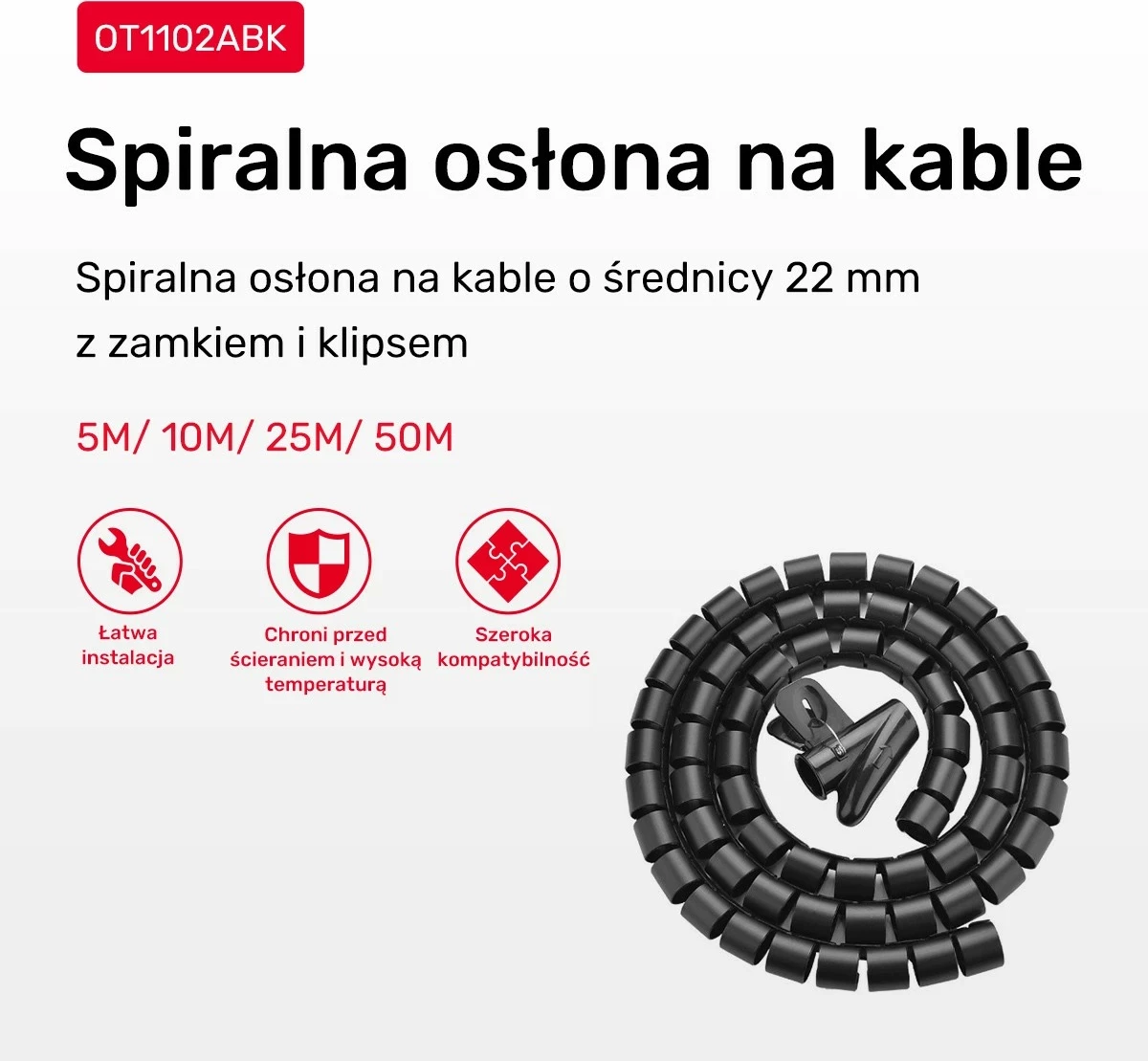 Organizues spiralor kabllash Unitek 10 metra, 22 mm, zi
