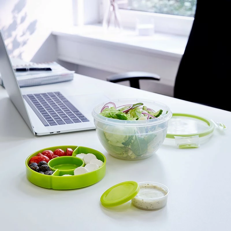 Enë sallate Emsa Clip & Go N1060700, 3 copë, rrumbullakët, me kapak të gjelbër, 218mm