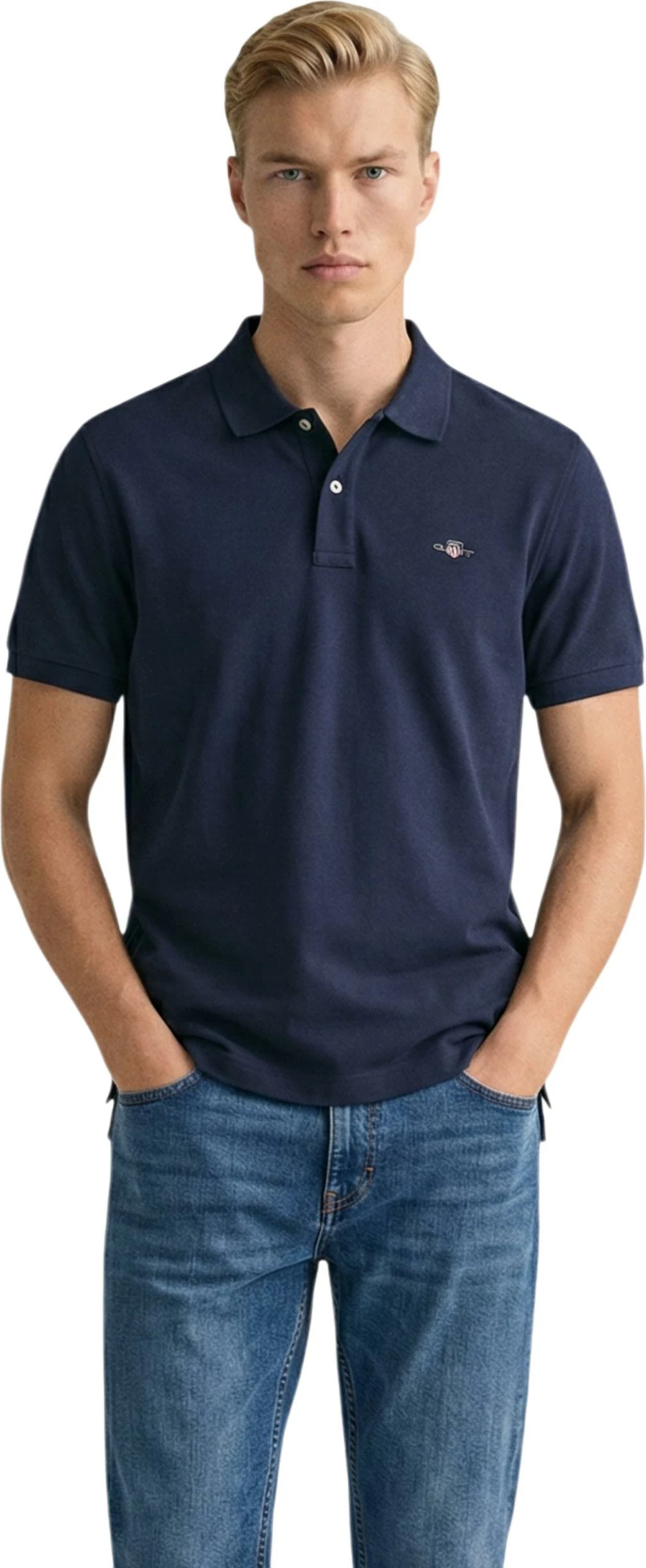 Maicë polo për meshkuj Gant REG SHIELD SS PIQUE 2601.002210, blu navy