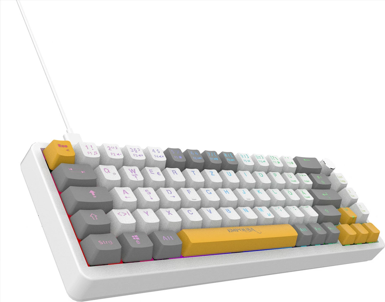 Tastierë gaming INCA, 65%, mekanike Red Switch, RGB, USB-C, QWERTY DE, 2m, e bardhë