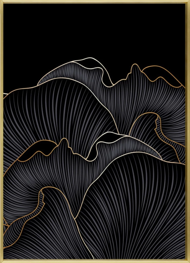 Pikturë dekorative në kanavacë, ngjyrë e zezë dhe ari, kornizë druri, 52x72x4 cm
