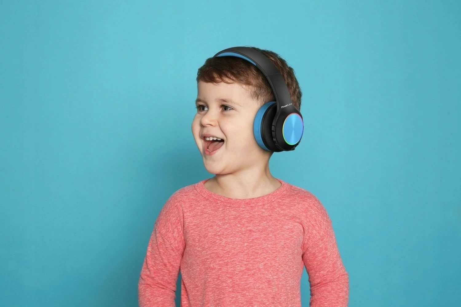 Kufje PowerLocus PLED Kids, Bluetooth, me LED, microSD, Jack 3.5mm, të palosshme, zi/kaltër