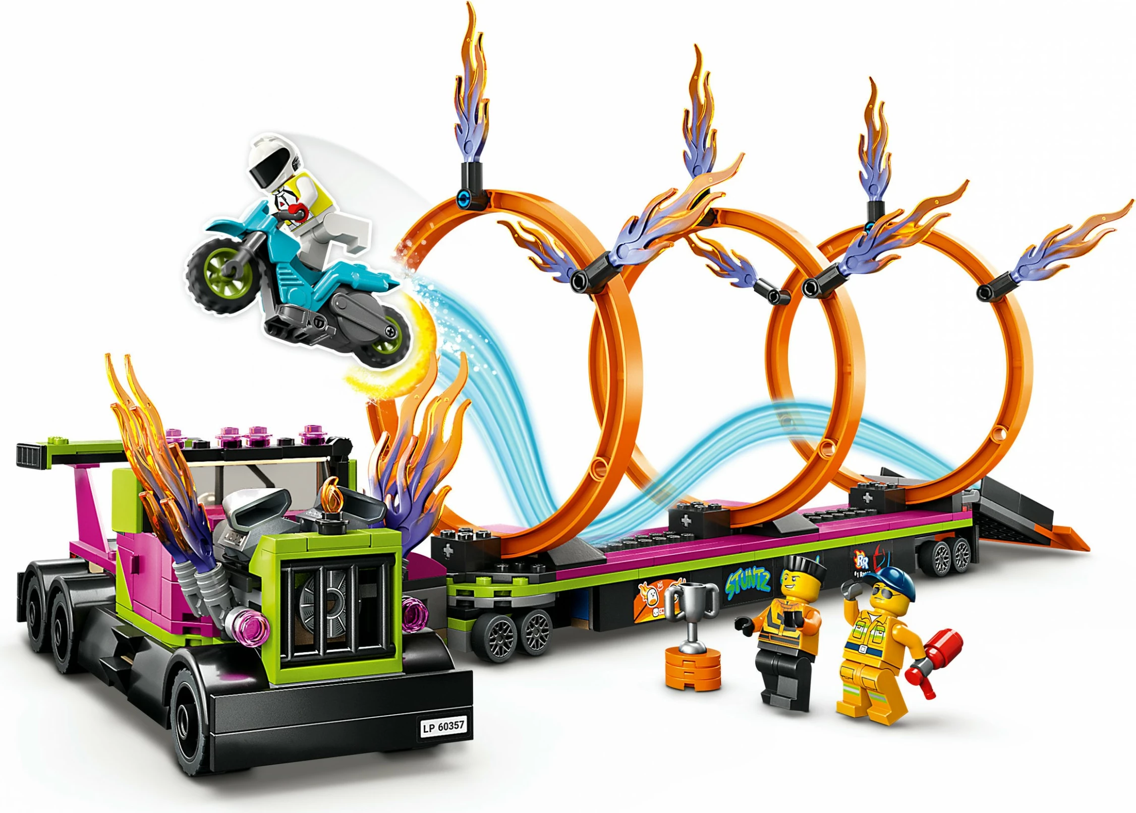 Set ndërtimi LEGO City Stunt Truck & Ring of Fire Challenge, 479 pjesë, shumëngjyrësh