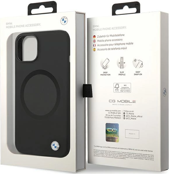 Mbështjellës BMW BMHMP14SSILBK2 për iPhone 14, Liquid Silicone MagSafe, zi