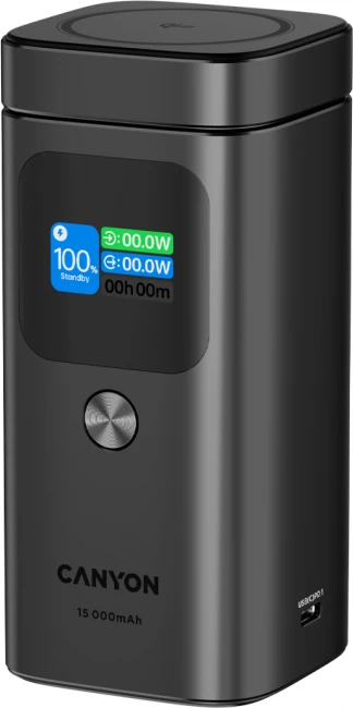 Power bank magnetik Qi2 CANYON OnPower 150 15000mAh 100W, alumin, gri e errët
