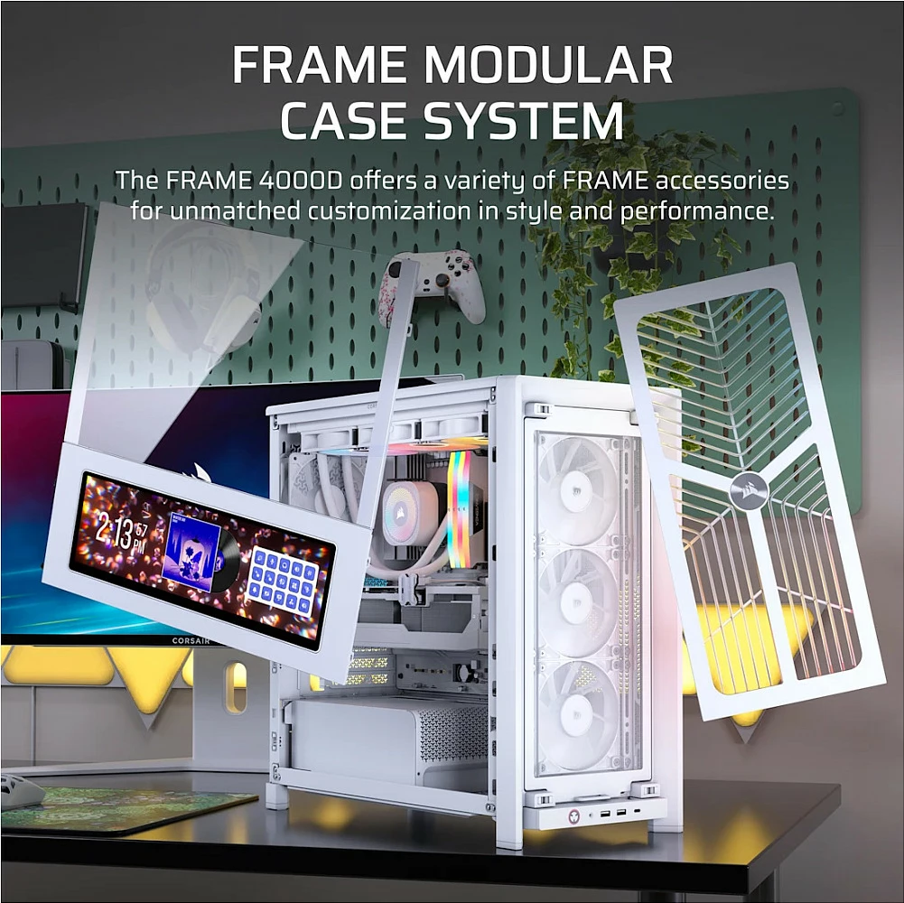 Kasë Corsair FRAME 4000D RS, Midi-Tower E-ATX, qelq i kalitur, USB-C, e bardhë