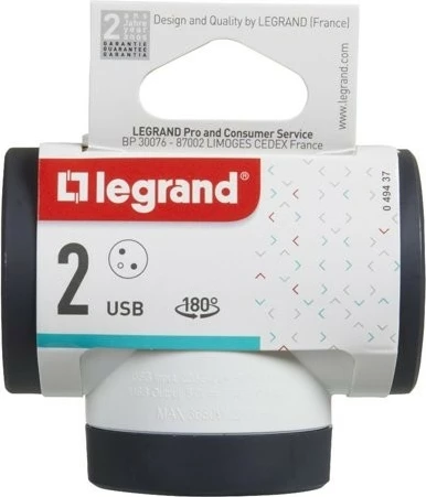 Prizë rrotulluese Legrand 049437, 2xP+Z, 1xUSB-A, 1xUSB-C, bardhë-zi