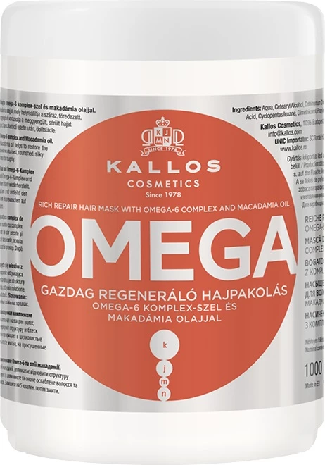 Maskë për flokë Kallos Omega Rich Repair për femra, 1000ml