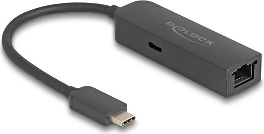 Adapter USB-C në LAN 2.5GbE DeLOCK, Power Delivery 100W, i zi