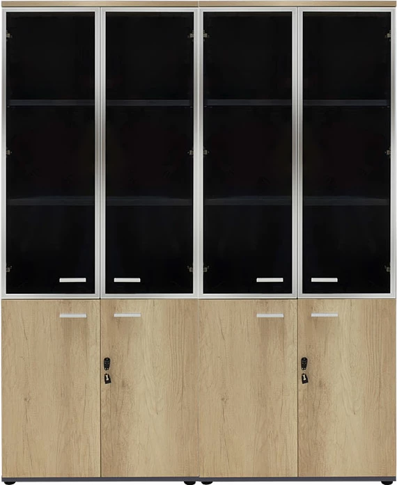 Dollap Lotus me 4 dyer xhami/dru, ngjyrë lisi-gri e errët, 160x45x180cm