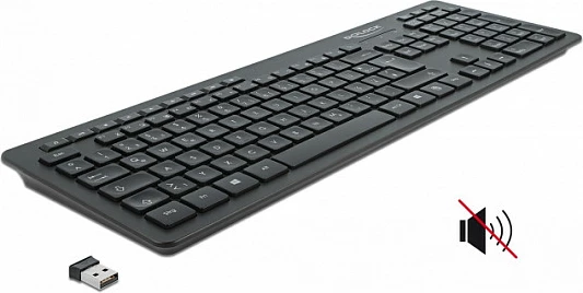Tastierë DeLOCK 12004, full-size, pa kabllo 2.4GHz, marrës USB, QWERTZ, e zezë
