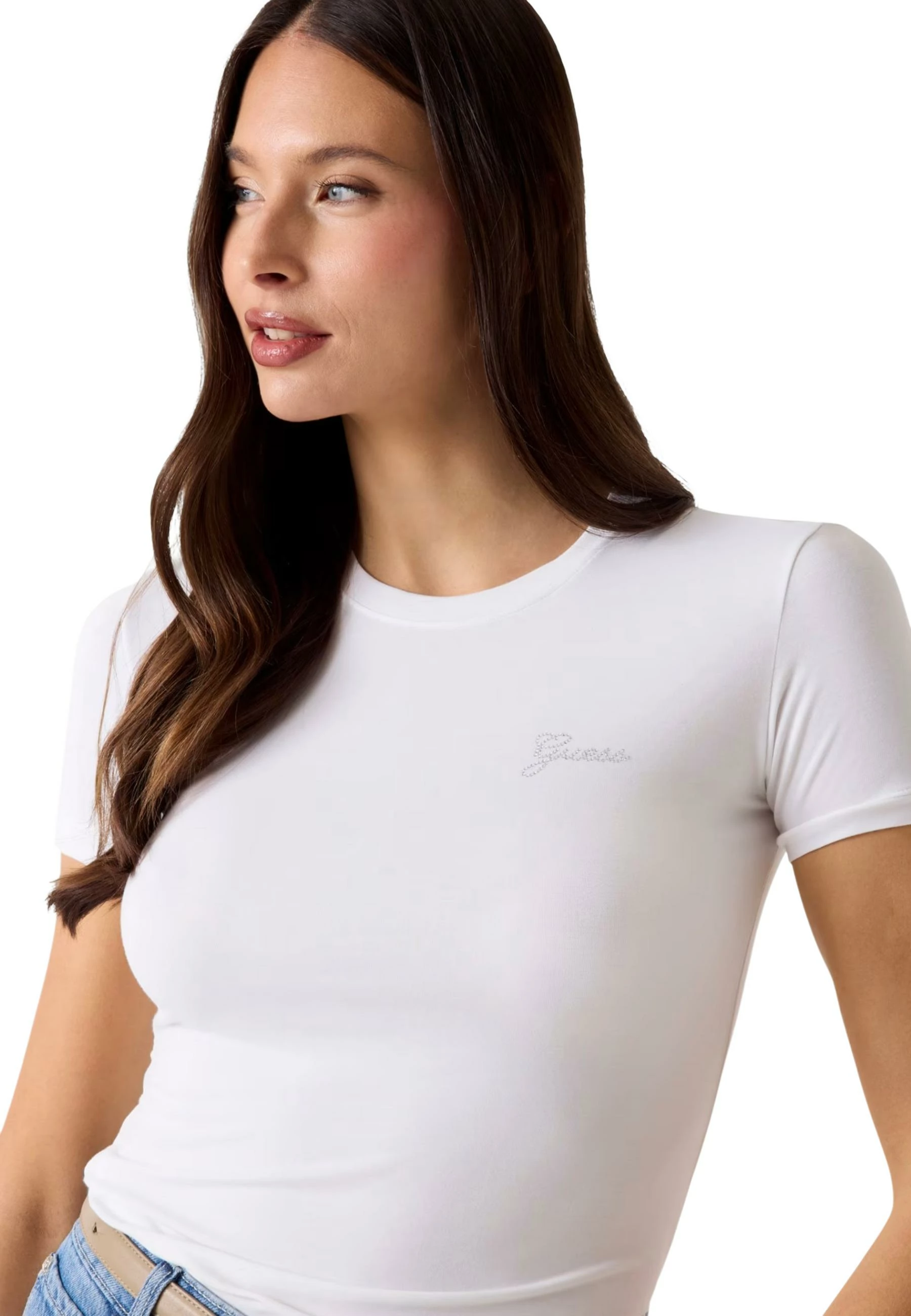 Maicë për femra Guess NEW SS CN MINI LOGO W6YI12 K3751, e bardhë [Madhësia: S]