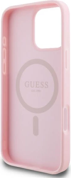 Mbështjellës Guess Peony Script Logo MagSafe për iPhone 16 Pro, Rozë
