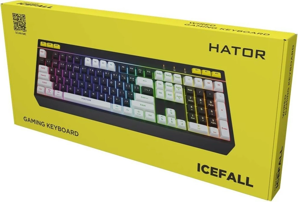 Tastierë gaming Hator Icefall HTK400US, RGB, me kabllo, black-white