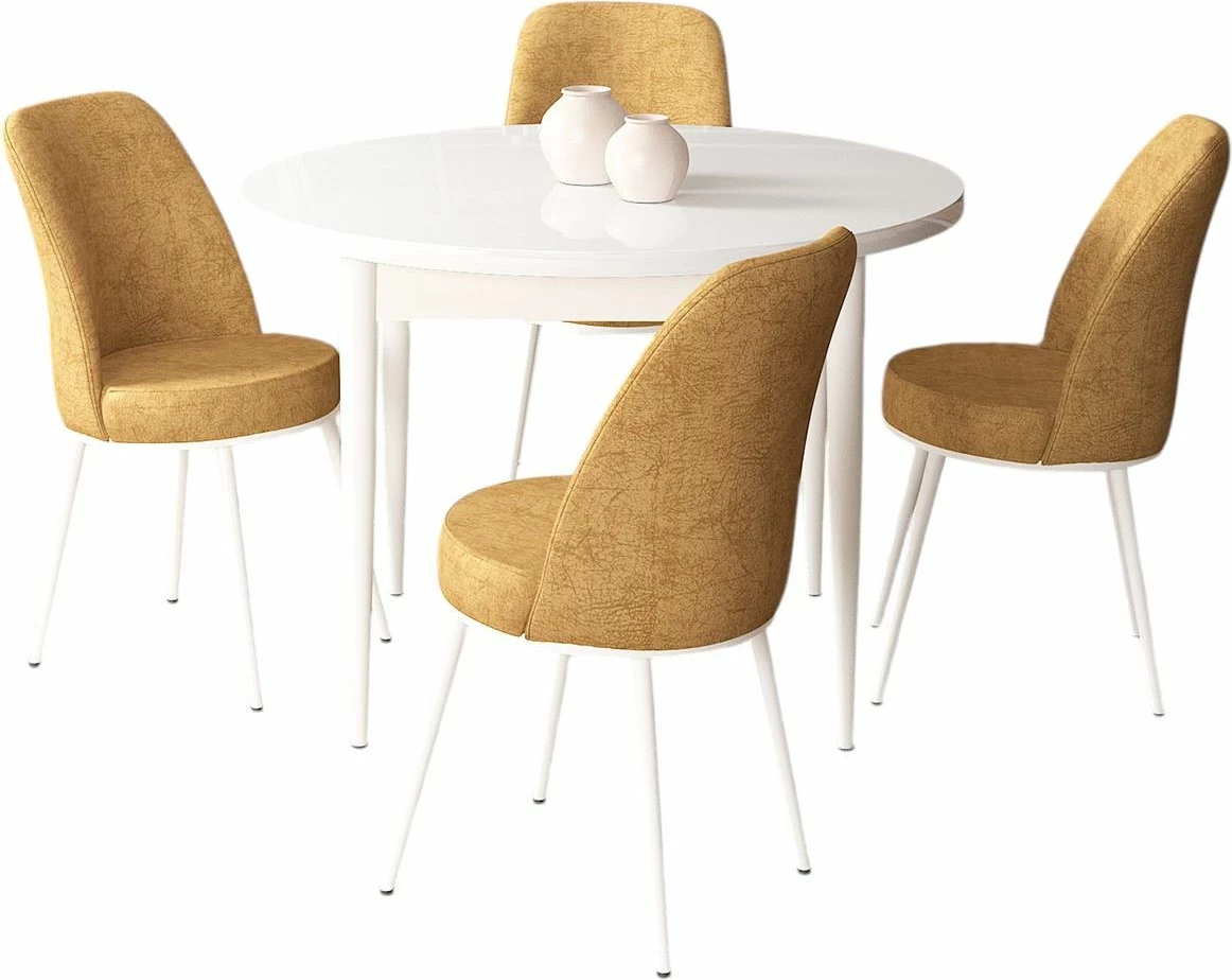 Tavolinë me karrige, 5 copë, Skye Decor, Tor, e bardhë dhe kapuçino