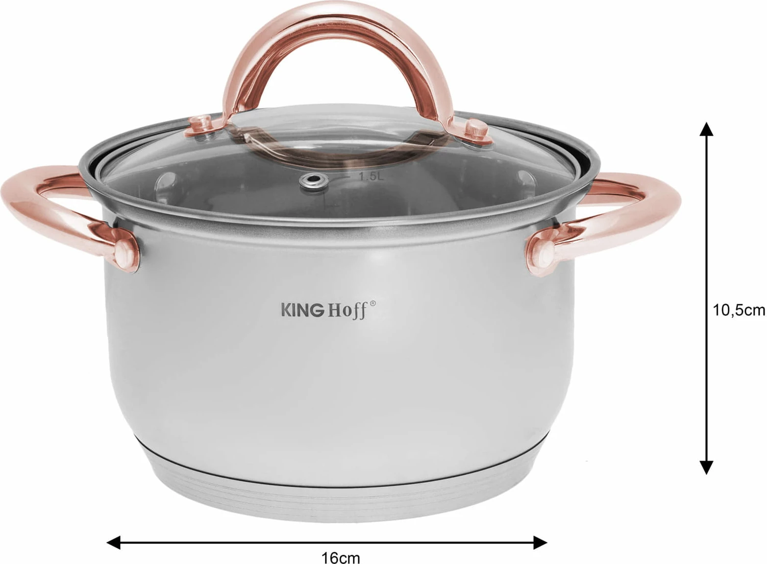 Set tenxheresh dhe tigan inox KingHoff KH 1768, 12 copë, për induksion, kapakë xhami, argjend me aksente rozë-ari