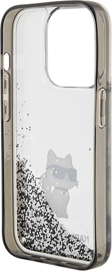 Mbështjellës Karl Lagerfeld Liquid Glitter Choupette për iPhone 15 Pro Max, Transparent/Silver
