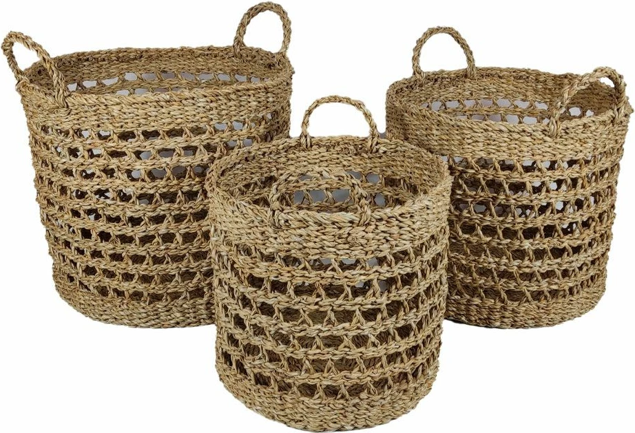 Set shporta me doreza ALMAR, 3 copë, 40x40x35cm, kashtë deti, natyrale