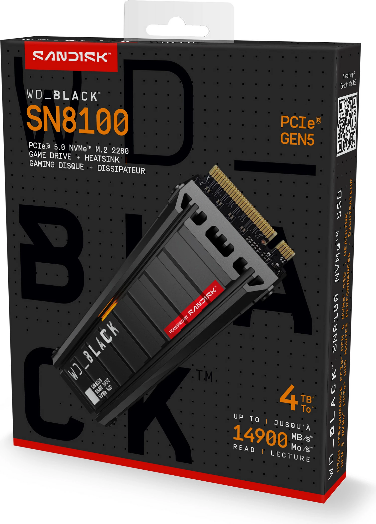 SSD i brendshëm SanDisk WD_BLACK SN8100 NVMe M.2 4TB PCIe 5.0, me heatsink, i zi