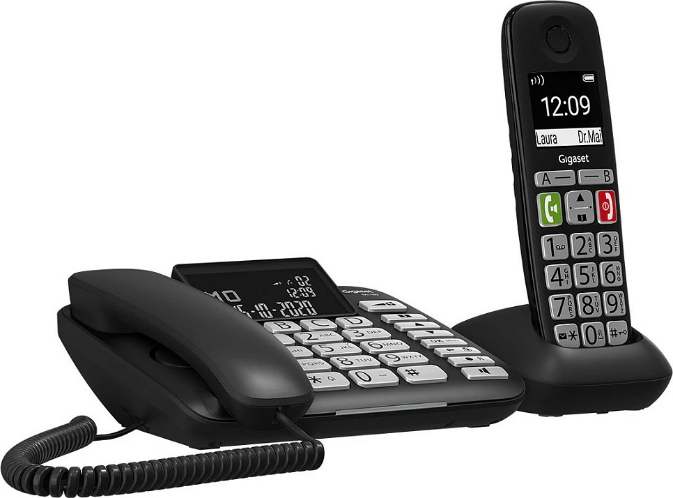 Telefon Gigaset DL780 Plus, Analog/DECT, Mbajtës pa tela, Zëdhënës, 99 kontakte, ID thirrës, Ngjyrë e zezë