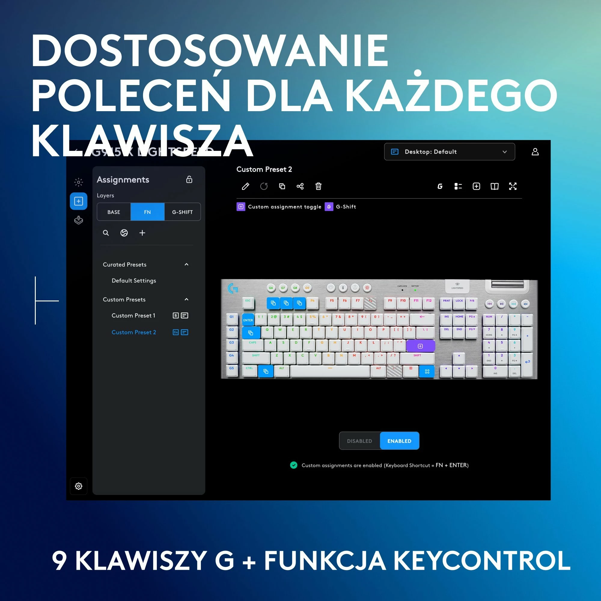 Tastierë gaming Logitech G915 X Lightspeed GL Tactile (920-012690), full-size 100%, RGB, wireless 2.4GHz/Bluetooth/USB, US INTL, e bardhë