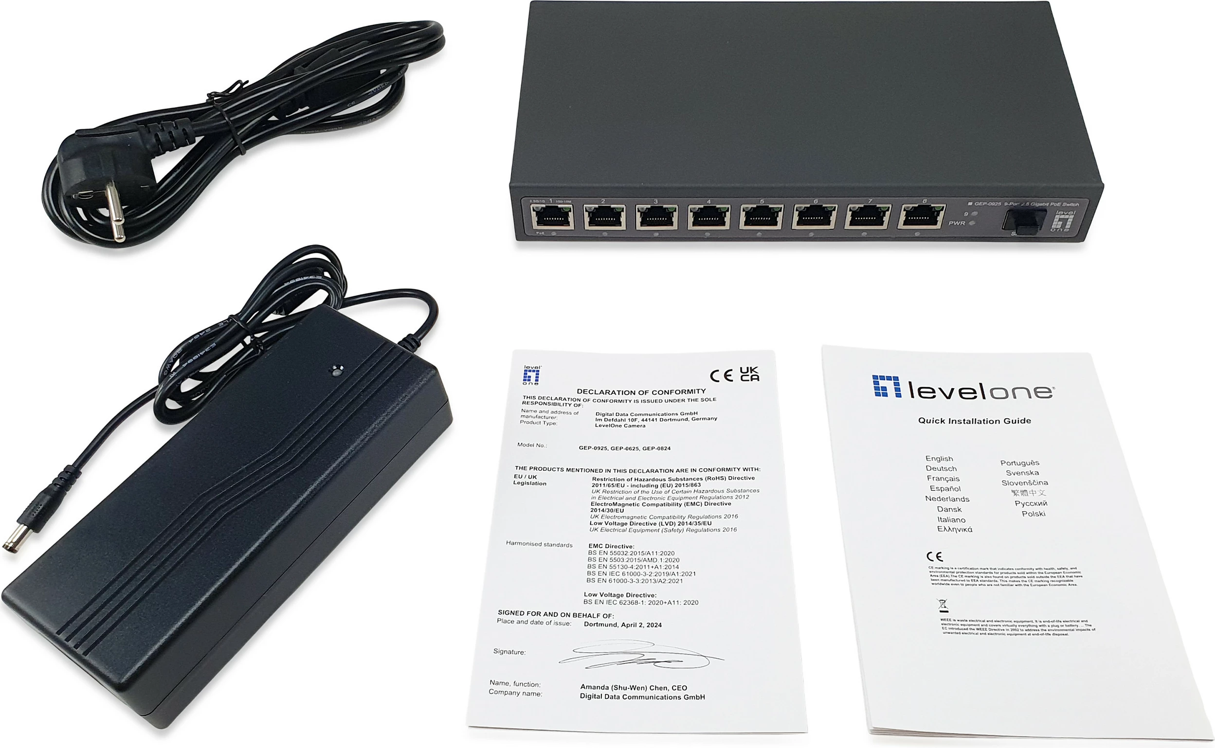 Switch LevelOne GEP-0925, 8x 2.5G PoE, 10G SFP+, fanless, gri