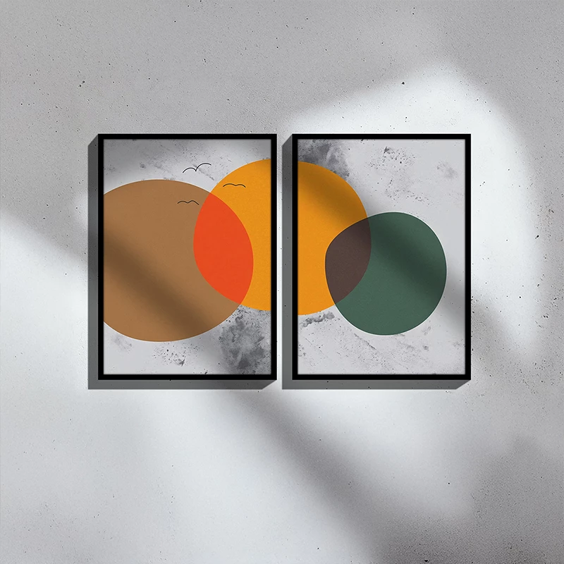 Pikturë muri në kornizë Derdia I, diptyque, print digjital, shumëngjyrëshe, 33x1.5x48cm, set prej 2 copash