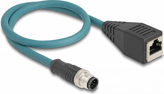 Kabllo adapter DeLOCK M12 A-coded 8-pin mashkull në RJ45 femër, 0.5 m, blu
