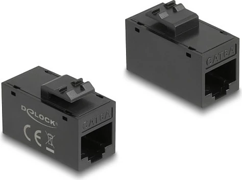 Modul Keystone DeLOCK 90638, RJ-45 femër-femër, Cat6a, UTP, flat, i zi