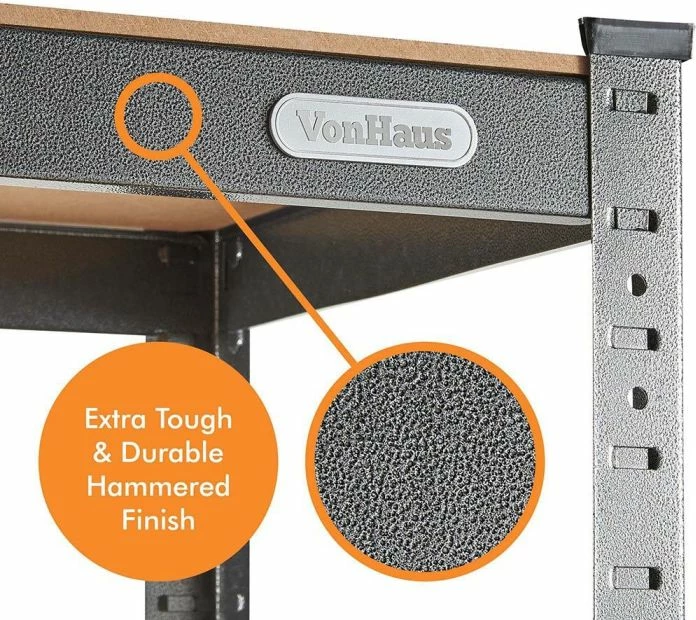 Raft metalik, VonHaus, HAMMERITE, 5 nivele, 90x40x180 cm, 875 kg, gri