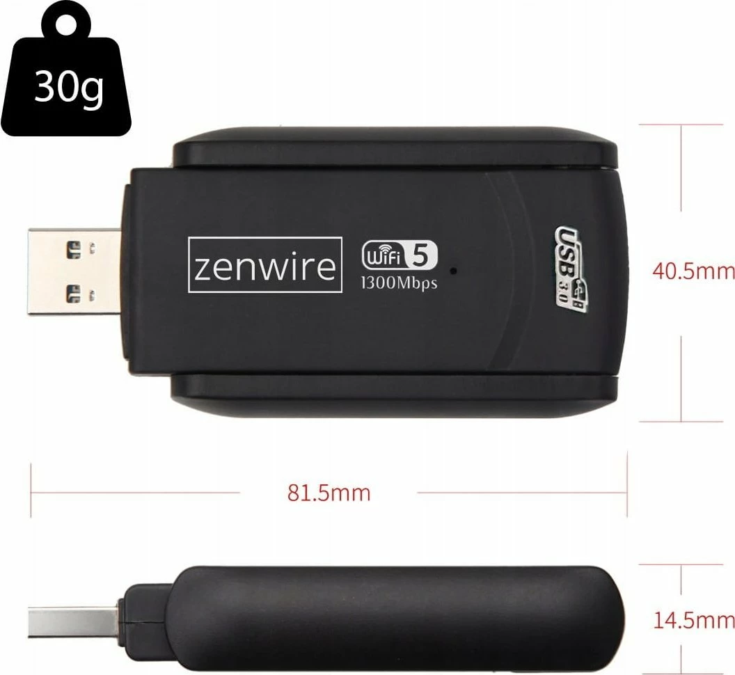 Adapter WiFi USB 3.0 Zenwire WD-4605AC 1300Mbps Dual Band 2.4/5GHz, i zi