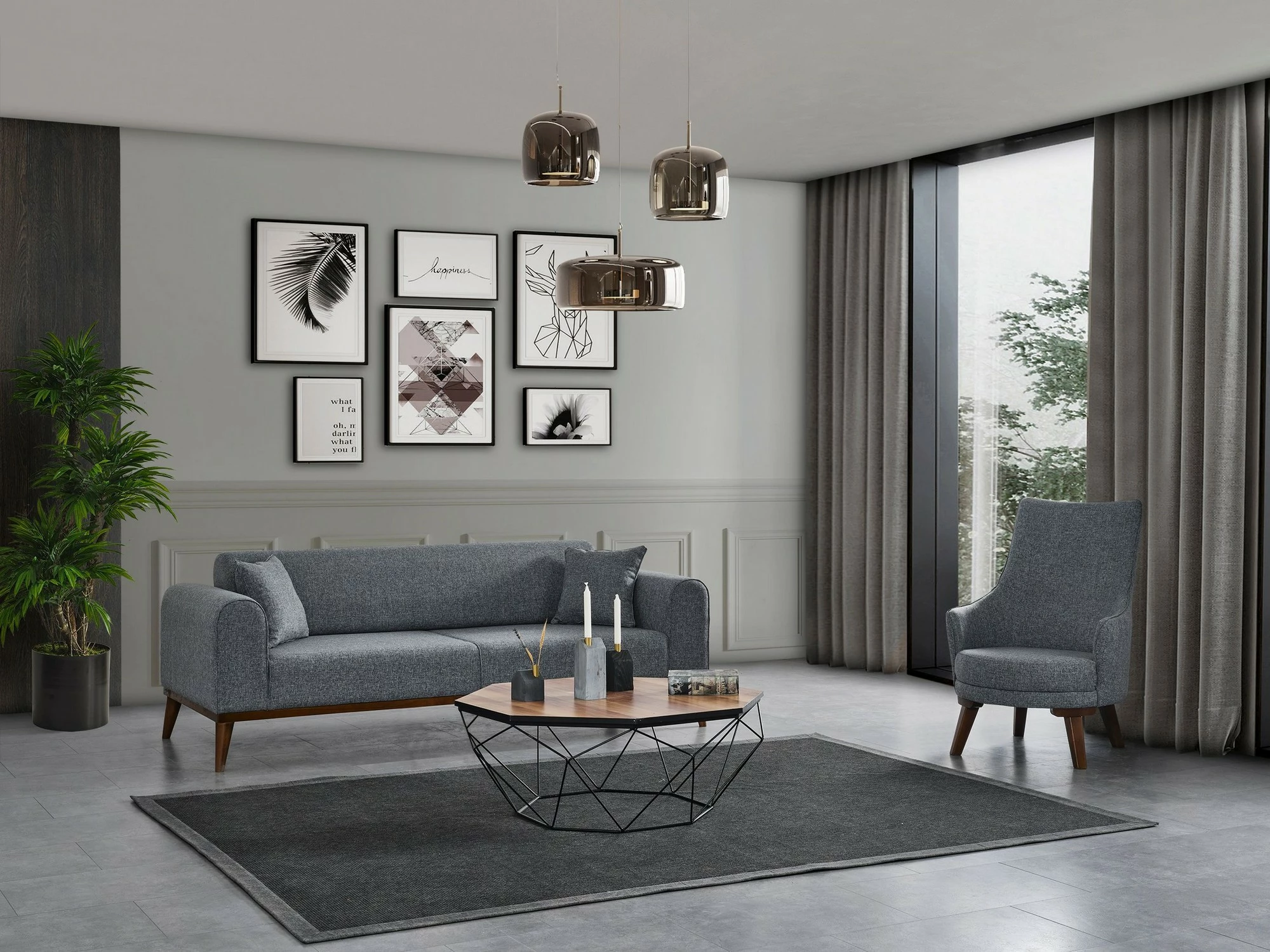 Karrige Wing Atelier del Sofa, Cofi, gri e çelët
