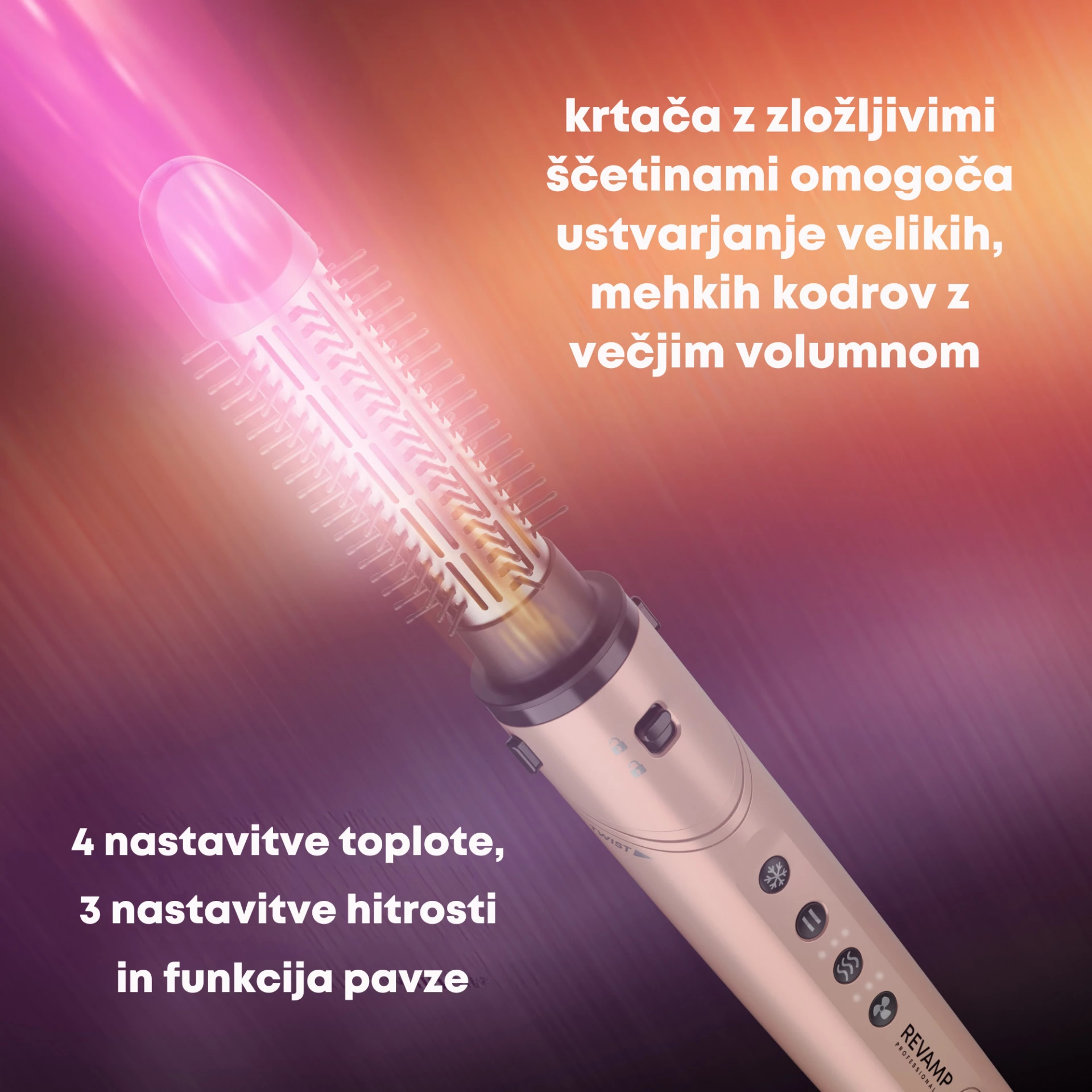 Tharëse flokësh me stilues Revamp Dynamic Radiance Pro DR-2850GD, 6 aksesorë, jonike, 110000 RPM, rozë e artë, set
