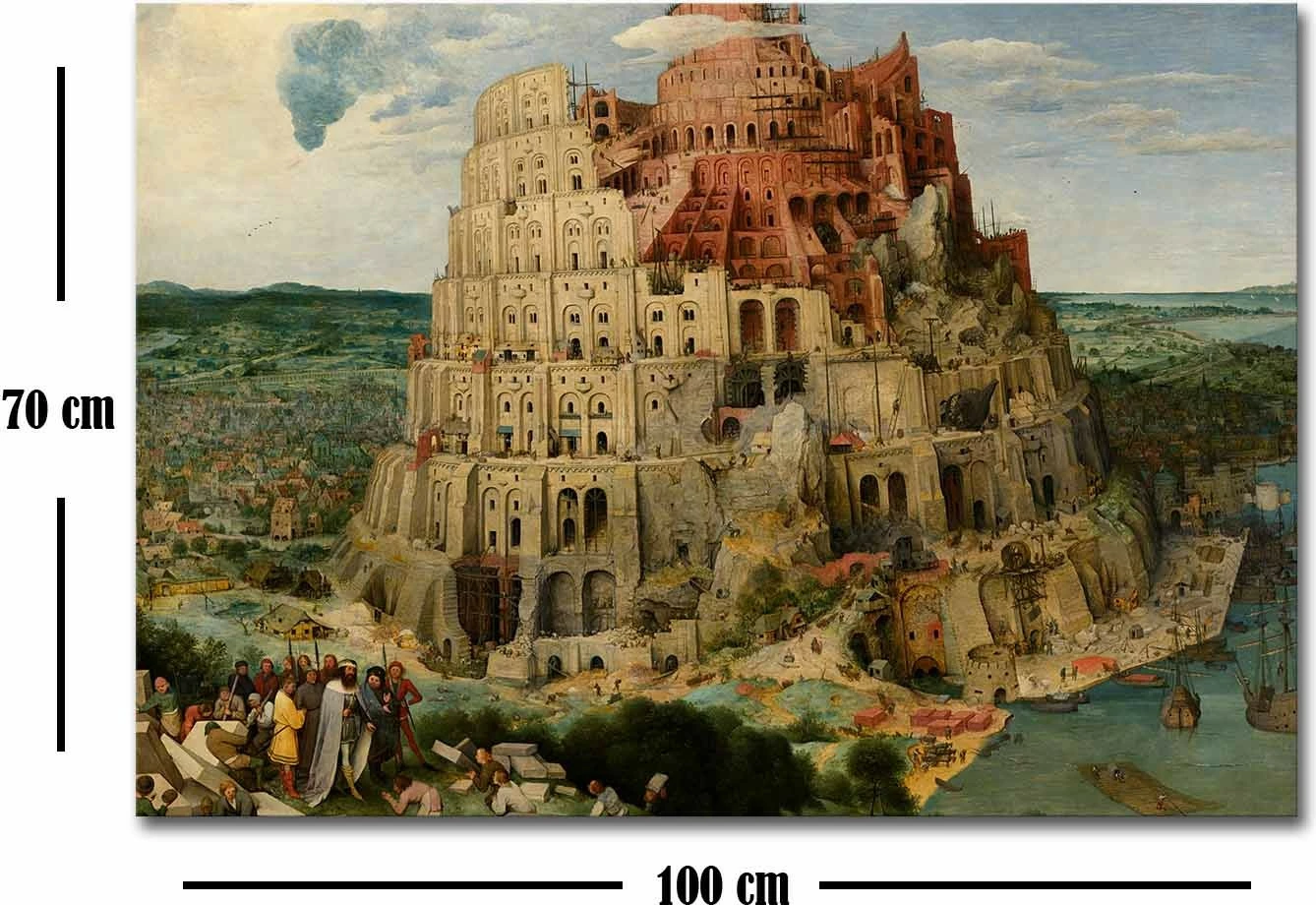 Pikturë dekorative në kanavacë, Tower of Babel nga Pieter Bruegel, shumëngjyrëshe, 70x100cm