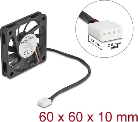 Ventilator për kasë DeLOCK 67294, 60mm, 12V, 4-pin, 4000RPM, i zi
