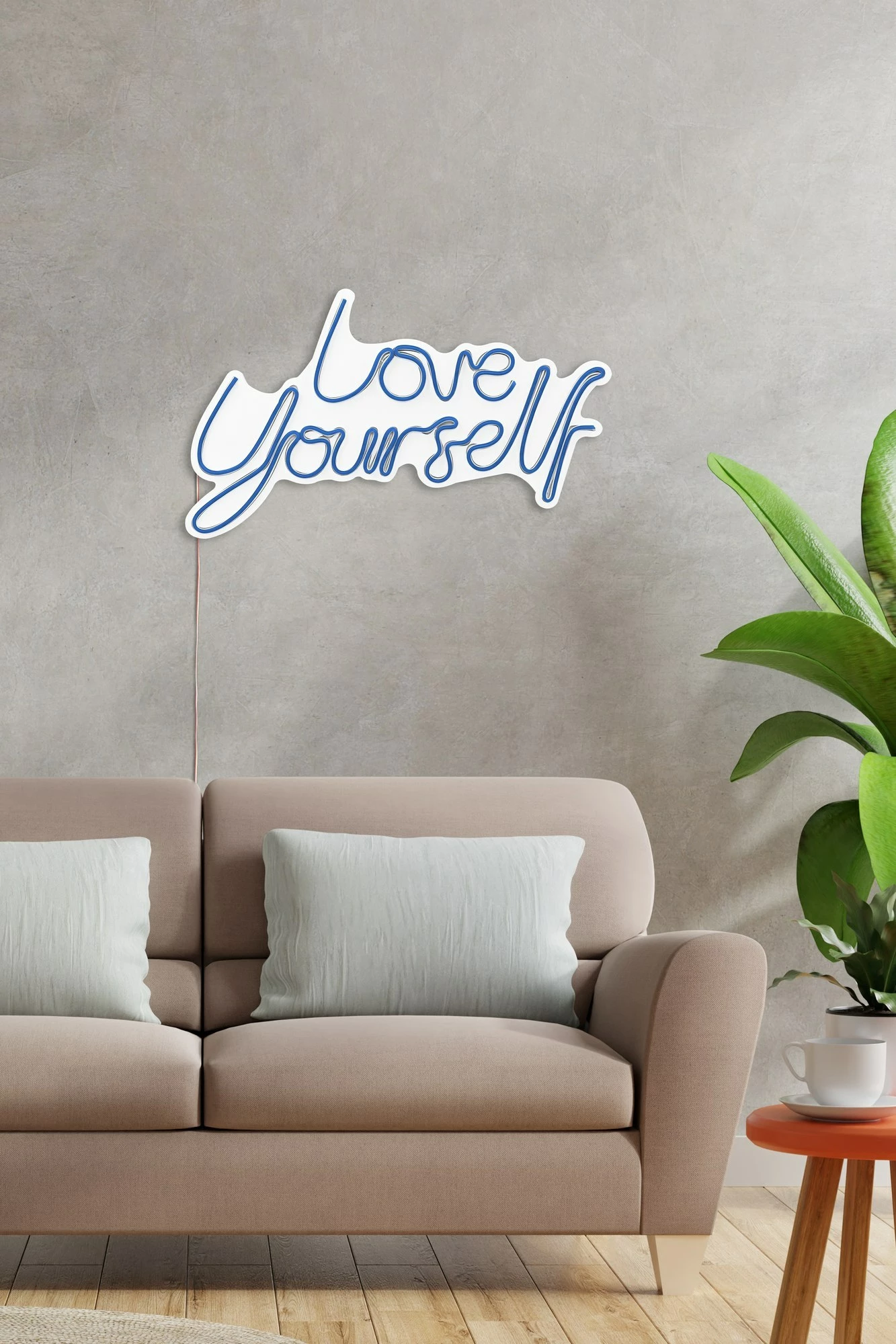 Dekor dritash LED plastike, ‘Love Yourself’, ngjyrë e kaltër