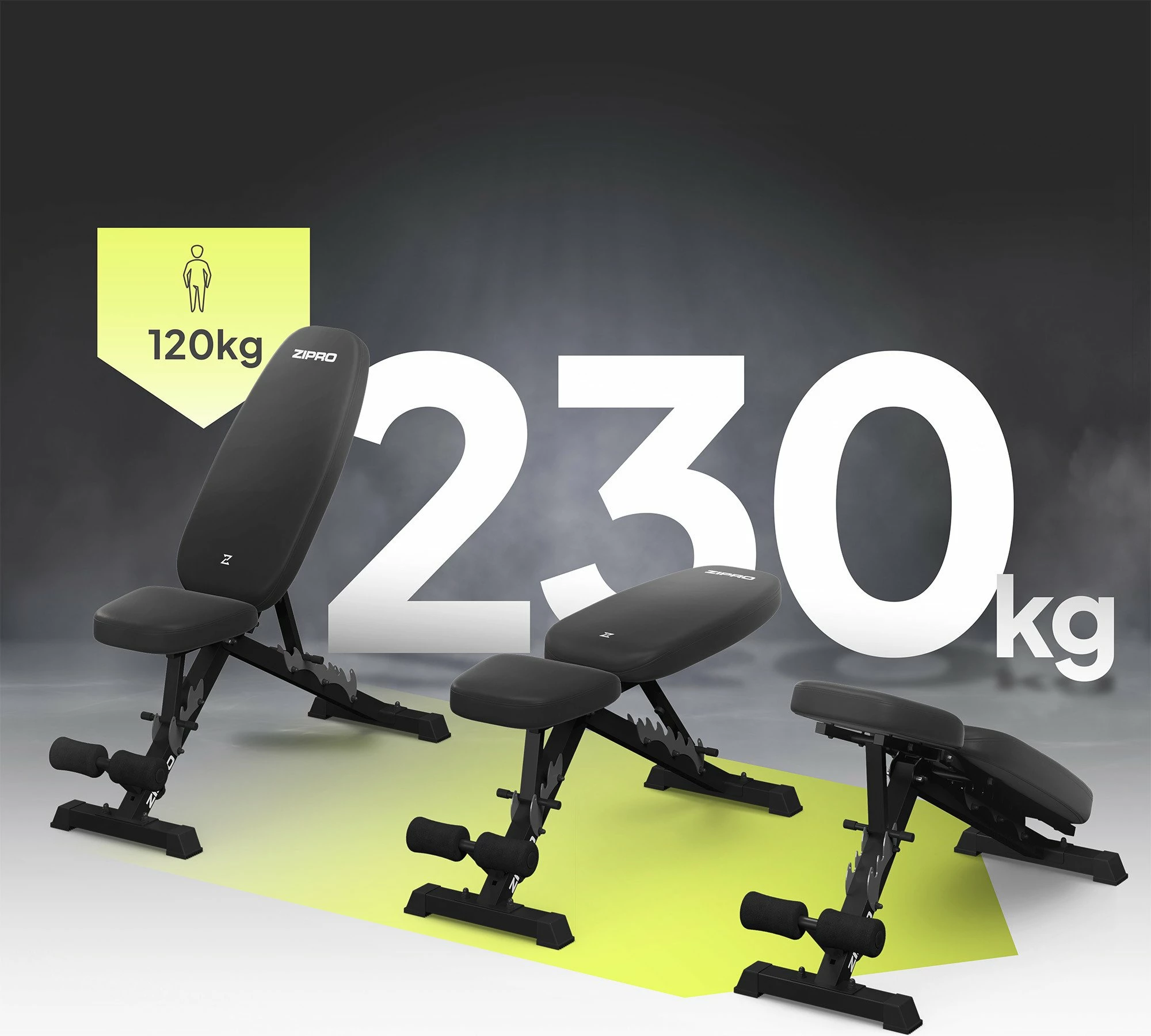 Bankë ushtrimesh e rregullueshme Zipro Jacked 230 kg, e palosshme, e zezë