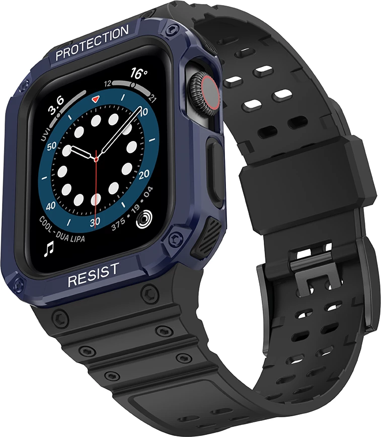 Rrip me kasë mbrojtëse për Apple Watch Hurtel, 45/44/42mm, e zezë/e kaltër