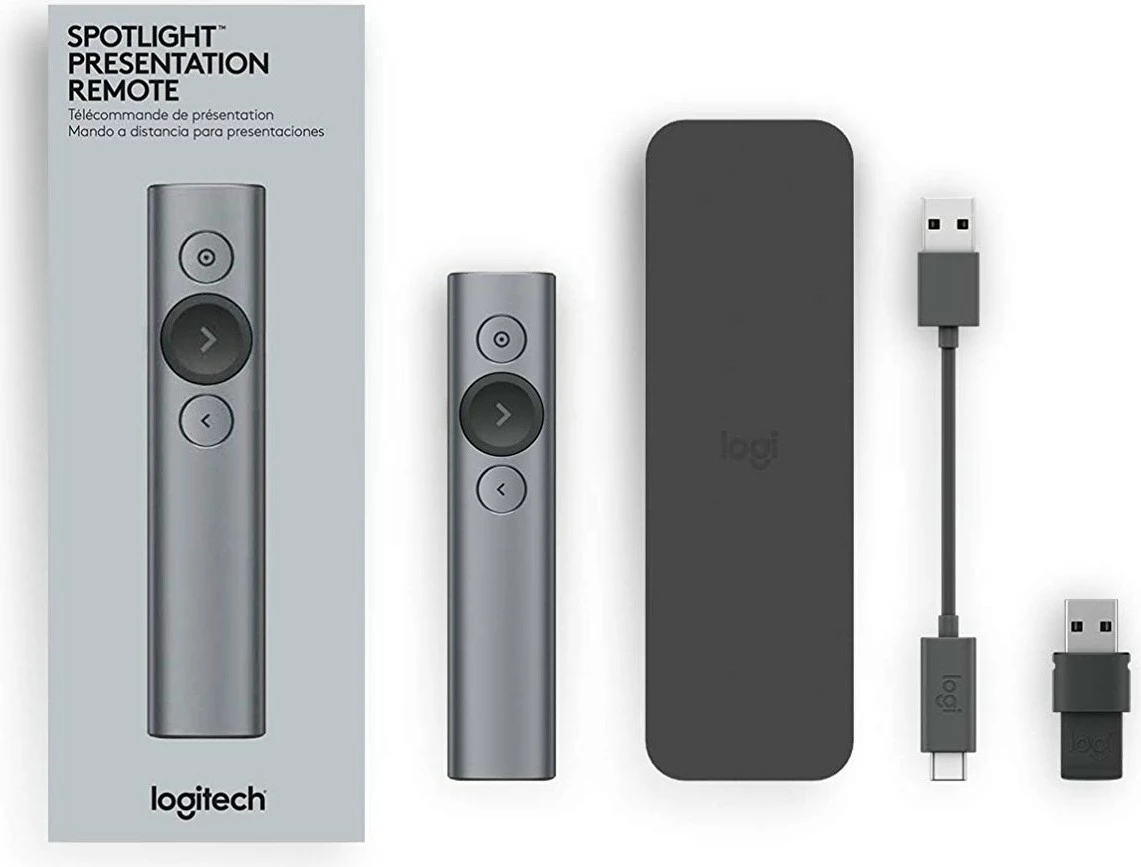 Telekomandë prezantimi Logitech Spotlight, Bluetooth/RF, USB, 30 m, Gri