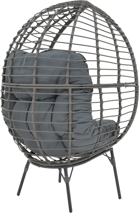 Karrige Nestie, bastun, ngjyrë gri, këmbë metalike, jastëk gri, 102x80x155cm