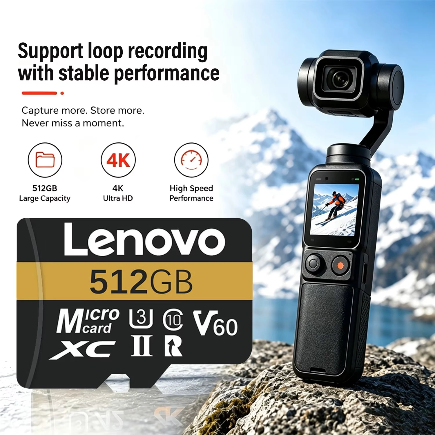 Sim Kartele - SD Card Micro Lenovo 256GB me Adapter, me funksione komunikimi dhe gjurmimi, ngjyrë e zezë