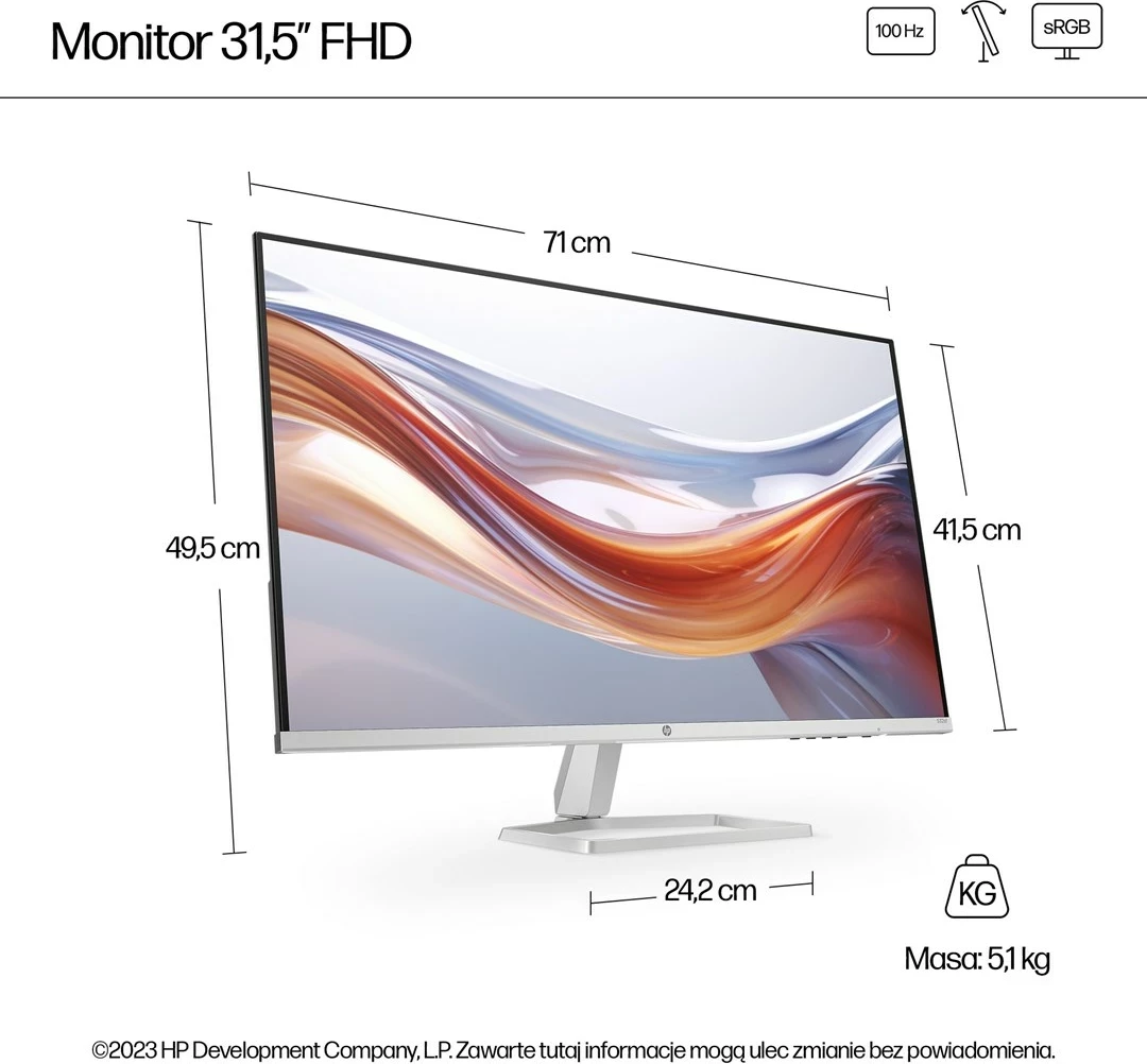 Monitor HP LED 31,5" 532sf, 100Hz, Argjendtë