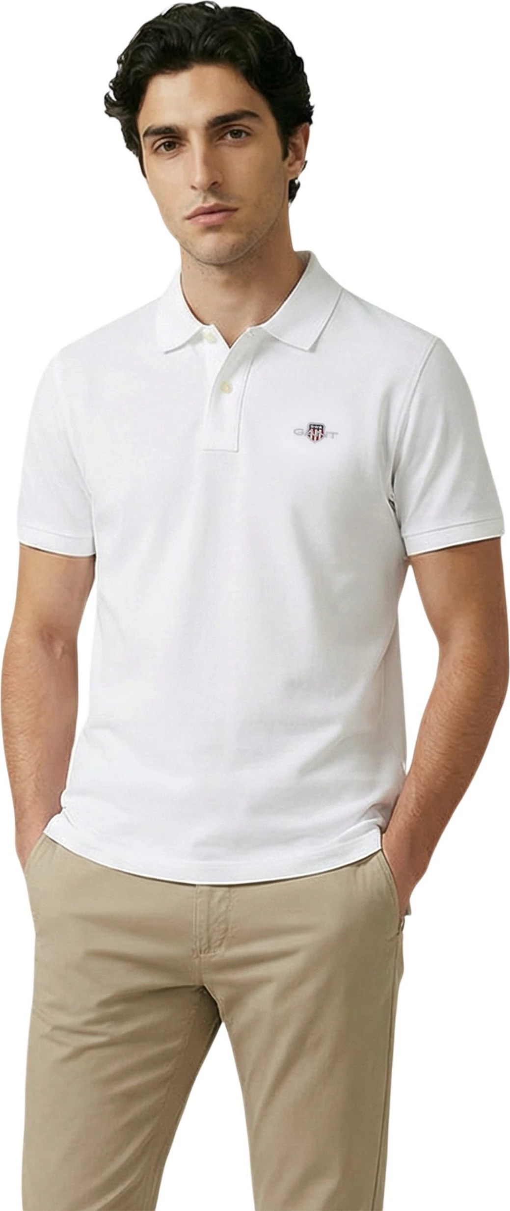 Maicë polo për meshkuj Gant REG SHIELD SS PIQUE 2601.002210, e bardhë