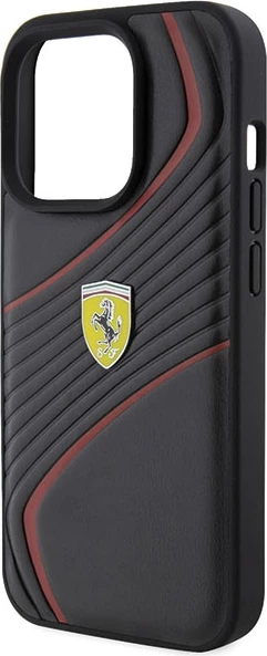 Mbështjellës Ferrari Twist Metal Logo për iPhone 15 Pro, i zi