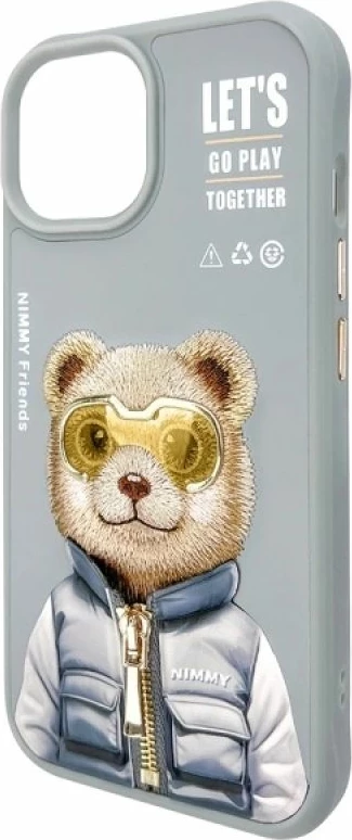 Kuti për iPhone 15 Nimmy Cool&Cute 2.0 Bear, gri