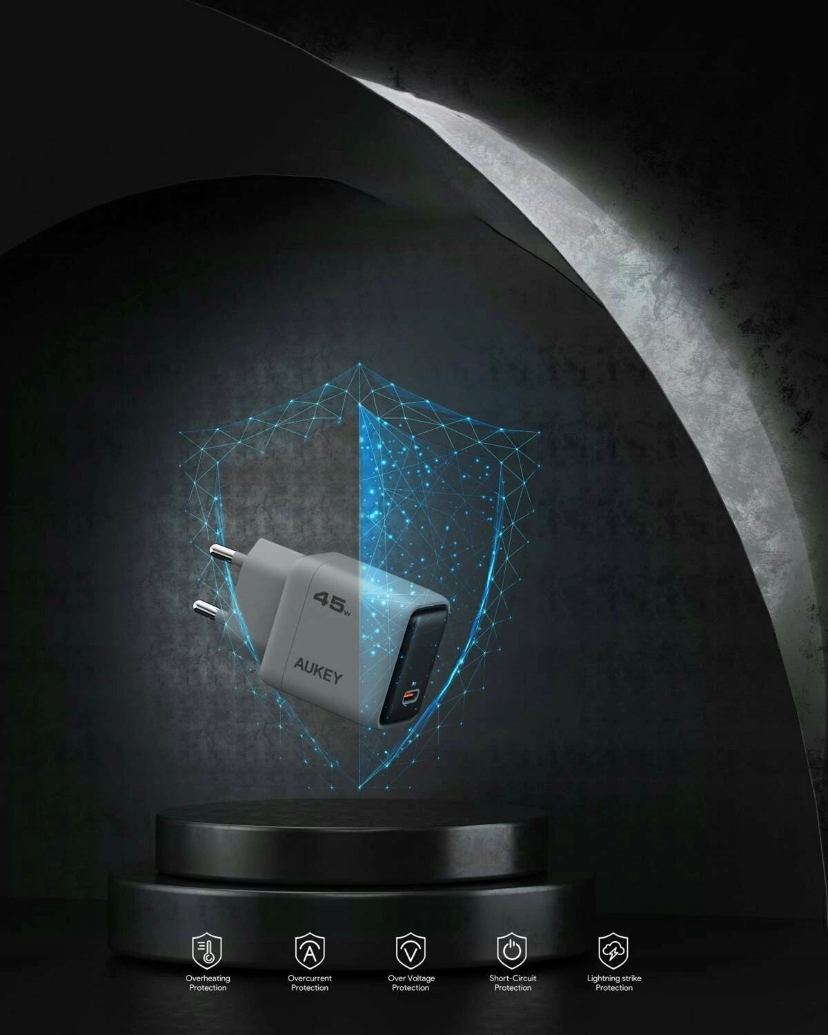 Karikues rrjeti Aukey PA-C2 45W 1x USB-C PD 3.0 GaN, gri