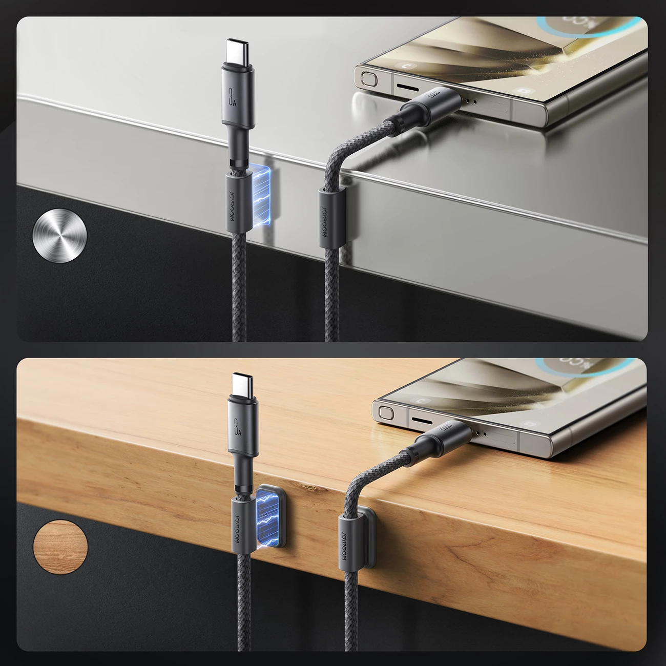 Kabllo Joyroom S-A50 Unlimited Series, USB-A në USB-C, 1.2m, 3A, me organizues magnetik, Gri