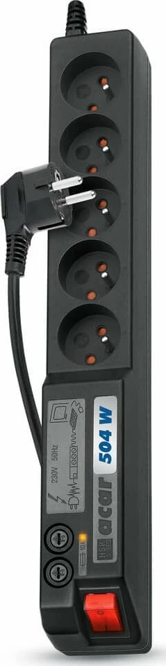 Zgjatues rryme Acar 504W, 5 priza, 1.8 m, me mbrojtje nga mbingarkesa/i mbingarkimit, i zi